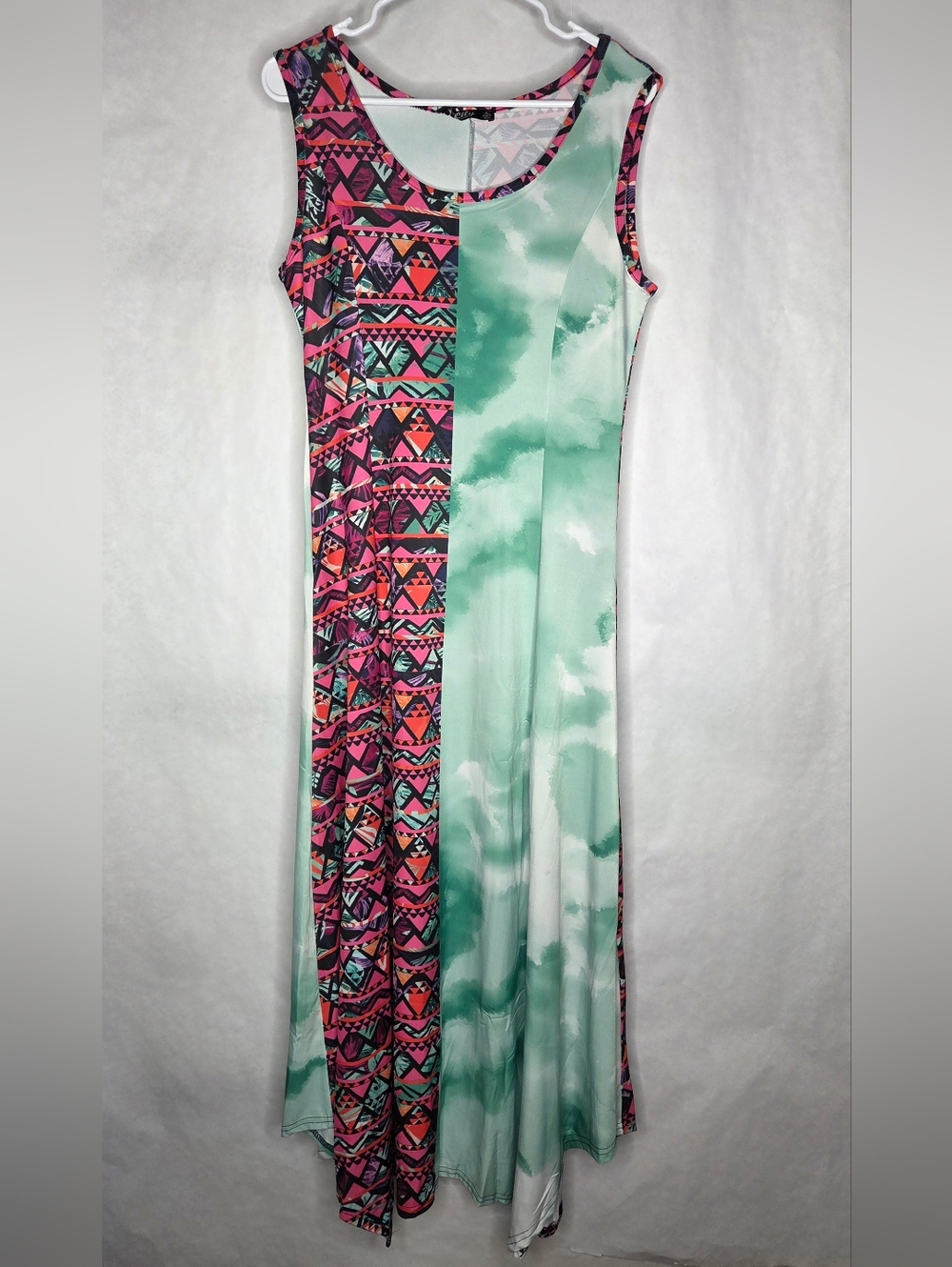 Sleeveless Mint & Pink Printed Maxi Dress